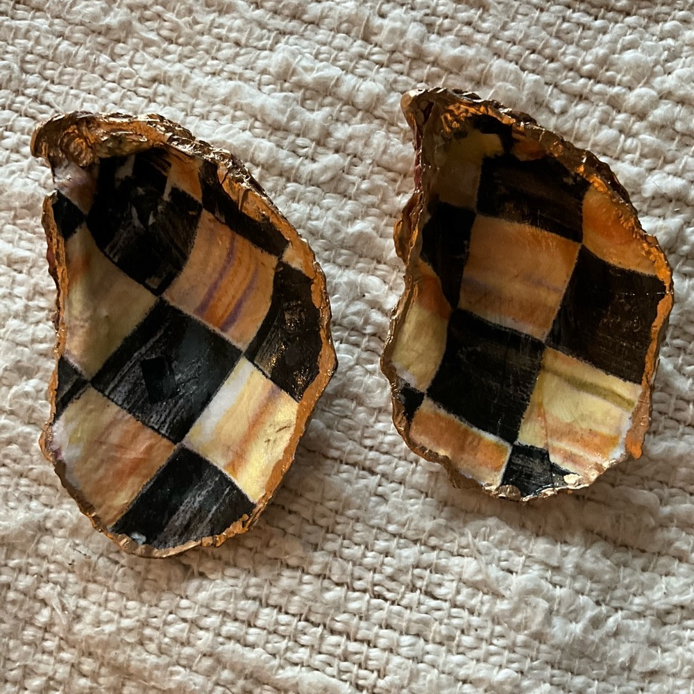 Oyster Shell “ Courtly Check” Mackenzie Childs inspired trinket holders